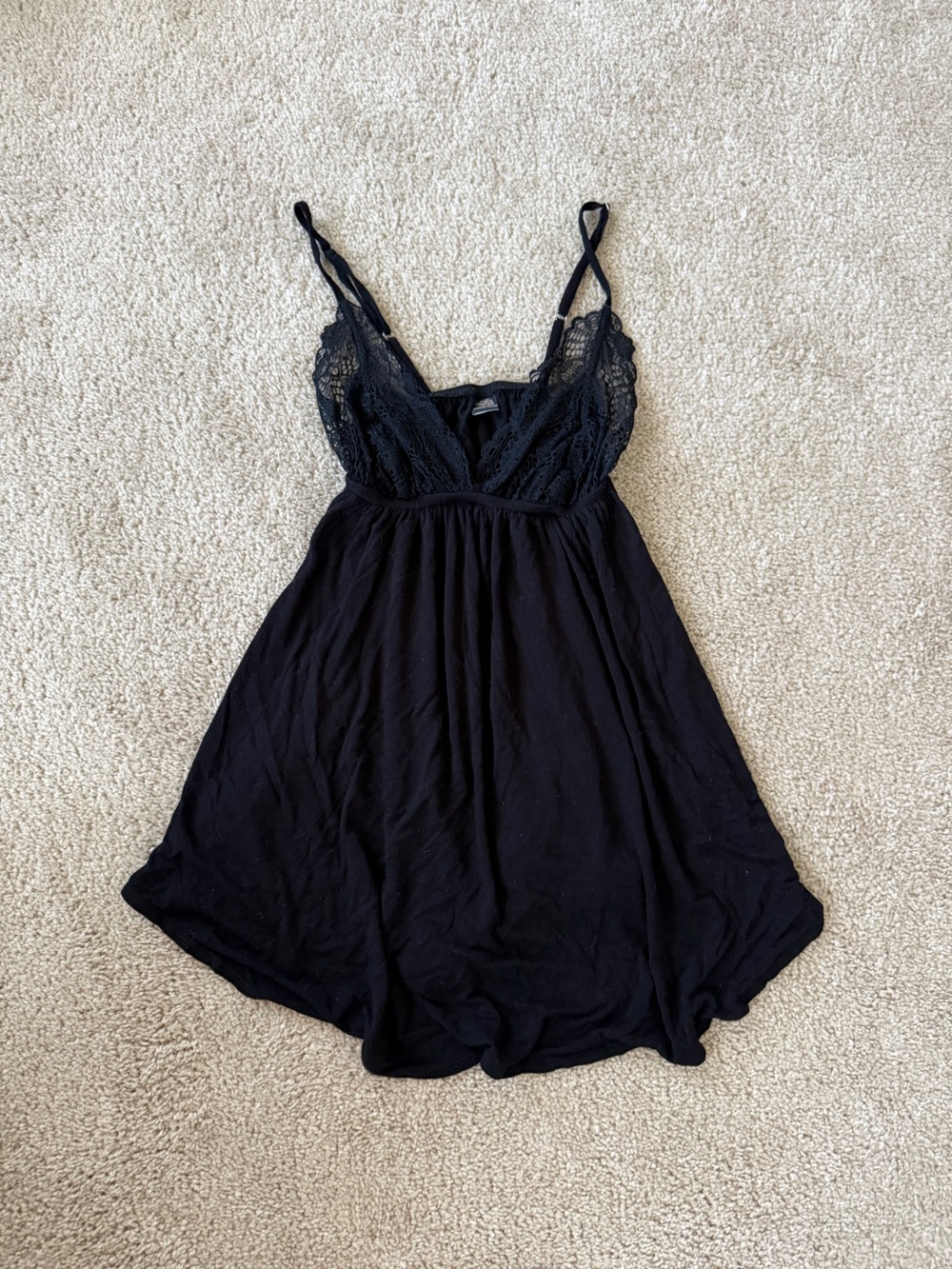 Only Hearts Black Lace-Trim Chemise with Spaghetti Straps